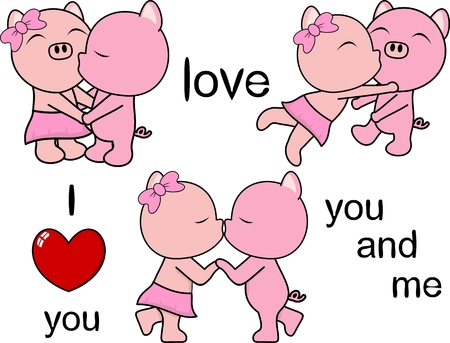 lovely cute pig kissing cartoon love valentine set in vector formatのイラスト素材