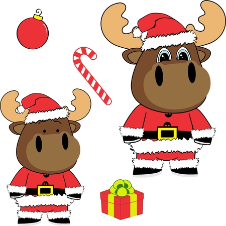 Cute moose claus costume cartoonのイラスト素材