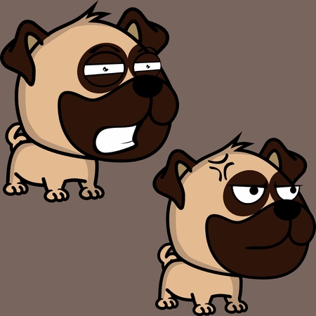 cute big head baby pug dog expressions collection set in vector format very easy to editのイラスト素材