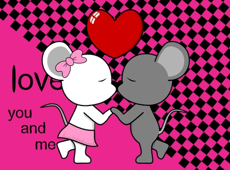 cute lovely mouse boy and girl kissing cartoon valentine background in vector format very easy to editのイラスト素材