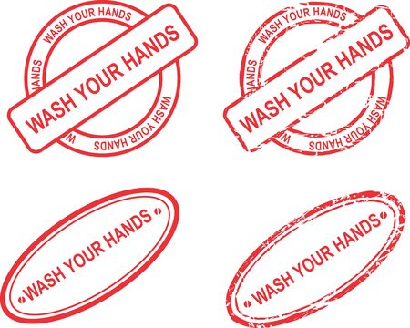 Wash your hands red stamp sticker seal collection in vector formatのイラスト素材