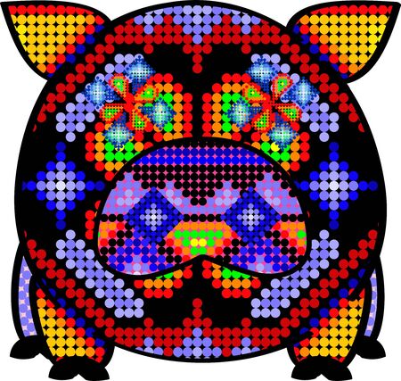 mexican huichol art colorful pig cartoon in vector formatのイラスト素材