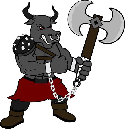 strong black bull gladiator warrior cartoon in vector formatのイラスト素材