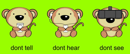 three modern wise baby monkeys cartoon illustration in vector format