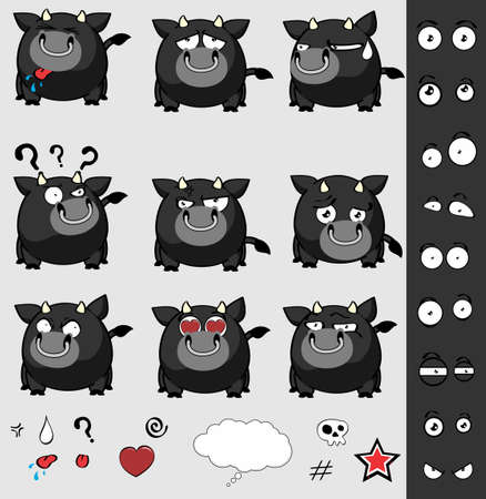 cute  black bull ball style expressions set in vector formatのイラスト素材