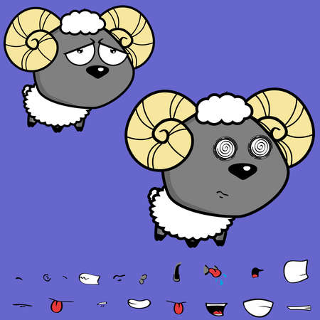 cute big head baby ram cartoon expressions collection set in vector formatのイラスト素材