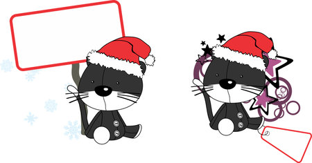 cute baby plush cat character cartoon xmas collection illustration in vector formatのイラスト素材