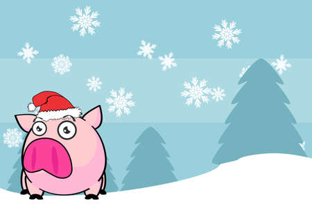 cute pig character cartoon ball style christmas background illustration in vector formatのイラスト素材