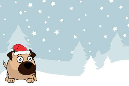cute pug dog character cartoon ball style christmas background illustration in vector formatのイラスト素材