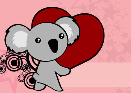 kawaii valentine koala cartoon character holding red heart background illustration in vector formatのイラスト素材