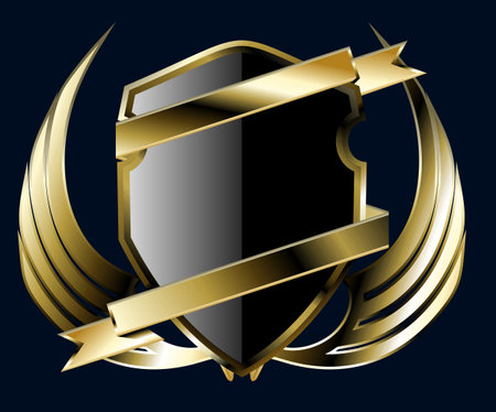golden luxury shield medieval emblem crest metalic style illustrationの写真素材
