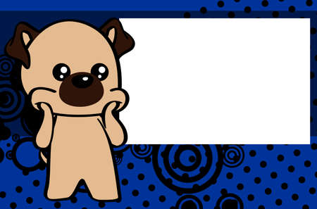 kawaii pug dog character cartoon pictureframe illustration background in vector formatのイラスト素材