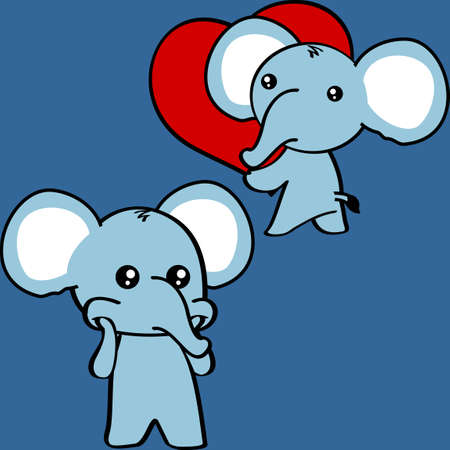 cute baby elephant character kawaii cartoon valentine set illustration in vector formatのイラスト素材