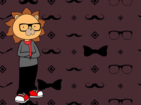 young teen lion cartoon hipster style background illustration in vector formatのイラスト素材