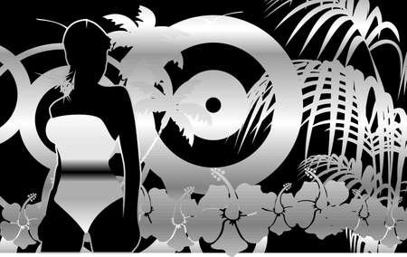 chrome retro style tropical hawaii pretty girl background illustration in vector formatのイラスト素材