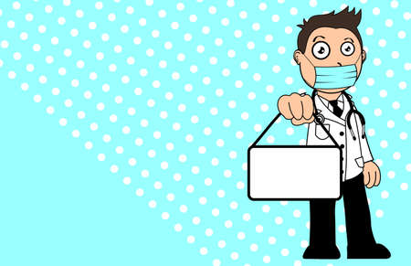 happy doctor kid character cartoon background illustration in vector formatのイラスト素材