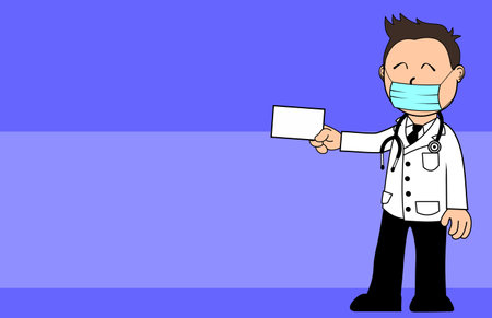 happy doctor kid character cartoon background illustration in vector formatのイラスト素材