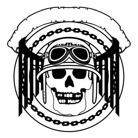 chopper biker skull emblem crest tattoo illustration in vector formatのイラスト素材