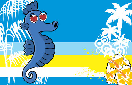 in love seahorse character cartoon background illustration in vector formatのイラスト素材