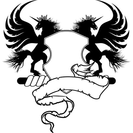 heraldic unicorn horse coat of arms emblem crest tattoo illustration in vector formatのイラスト素材