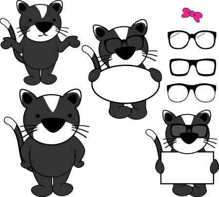 little kawaii cat cartoon standing set collection in vector formatのイラスト素材
