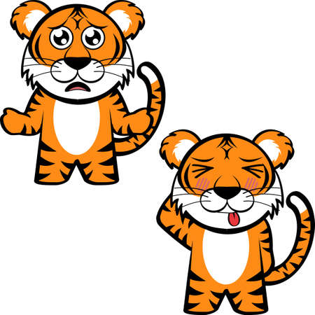 little tiger cartoon kawaii expression set collection in vector formatのイラスト素材