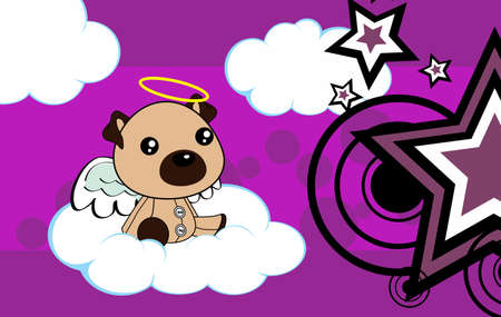 cute little angel baby pug dog cartoon illustration background in vector formatのイラスト素材