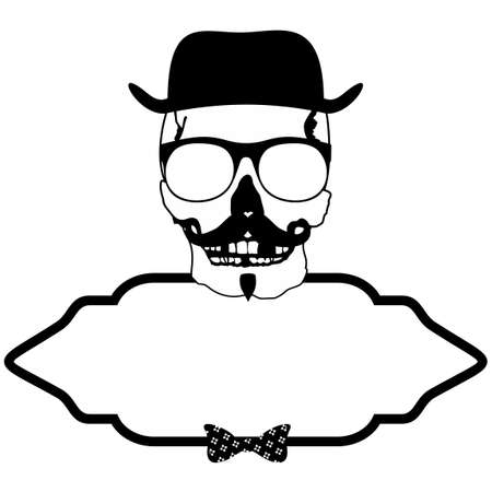 hipster skull head copy space sticker tattoo illustration in vector formatのイラスト素材