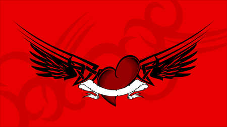 winged heart tribal tattoo illustration background in vector formatのイラスト素材