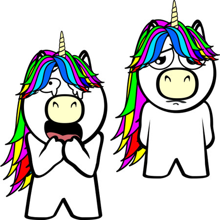 chibi unicorn cartoon pack collection in vector format very easy to editのイラスト素材