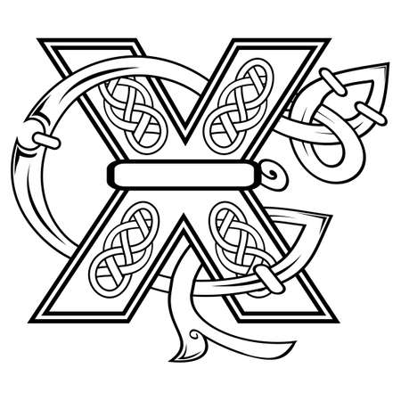 celtic letter X illustration in vector formatのイラスト素材