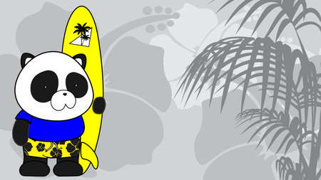 standing surfer panda bear kid cartoon summer tropical background in vector formatのイラスト素材