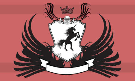 heraldic unicorn shield crest emblem coat of arms background in vector formatのイラスト素材