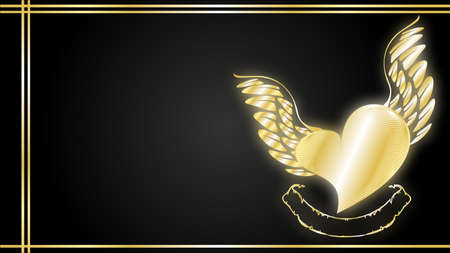luxury winged golden heart background illustrationの写真素材