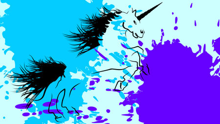 unicorn horse silhouettes lines style background poster illustartion in vector formatのイラスト素材