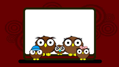 happy owl family cartoon background illustration in vector formatのイラスト素材