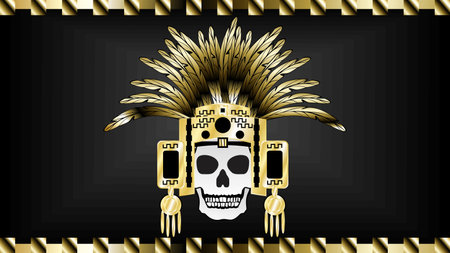 mictlantecuhtli mexican aztec god illustration background in vector formatのイラスト素材