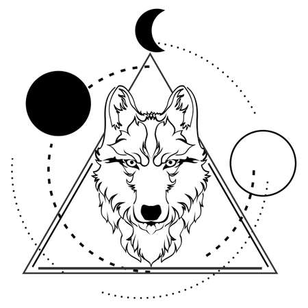 wolf head geometric tattoo ink illustration in vector formatのイラスト素材