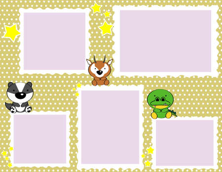 album frame baby animals cartoon illustration card background in vector formatのイラスト素材