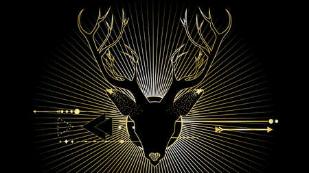 geometric tattoo golden luxury deer lines background card illustration in vector formatのイラスト素材