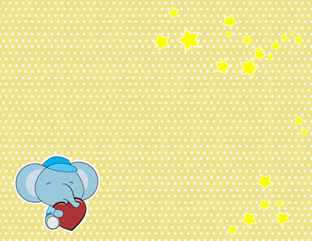 sitting baby elephant cartoon holding cute red heart sticker background poster in vector formatのイラスト素材