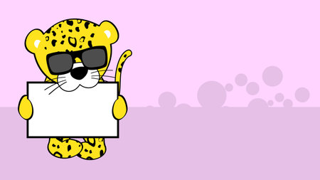 chibi leopard kid cartoon holding billboard background. illustration in vector formatのイラスト素材