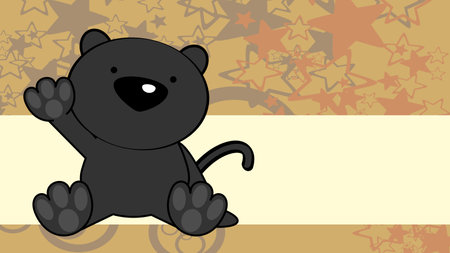 sitting baby panther chibi cartoon illustration background in vector formatのイラスト素材