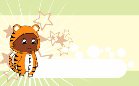 standing baby kid cartoon with tiger pijama illustration background in vector formatのイラスト素材