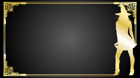 shiny luxury golden halloween pretty witch girl invitation background card illustration in vector formatのイラスト素材