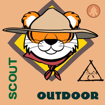 tiger cartoon scout uniform insignia pack collection illustration in vector formatのイラスト素材