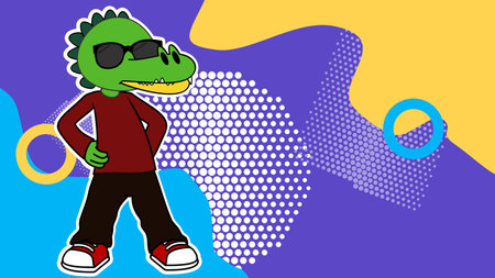 young crocodile cartoon with fashion clothing background in vector format