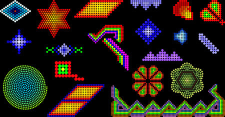 mexican huichol art elements pack in vector formatのイラスト素材