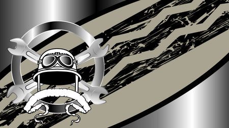biker helmet crest insignia tattoo illustration silver background in vector formatのイラスト素材