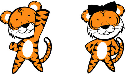 cute chibi tiger cartoon expressions set illustration in vector formatのイラスト素材